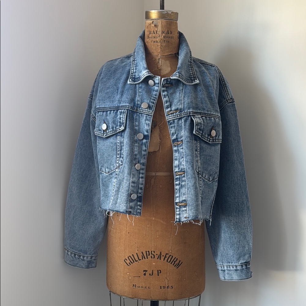 Blue Cropped Denim Jacket